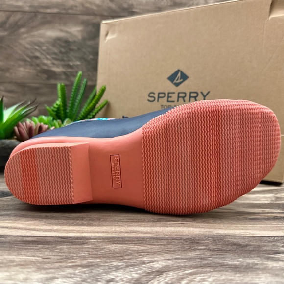 NIB Sperry Saltwater Serape Textile Geometric Navy Waterproof Duck Rain Boots - Picture 10 of 13